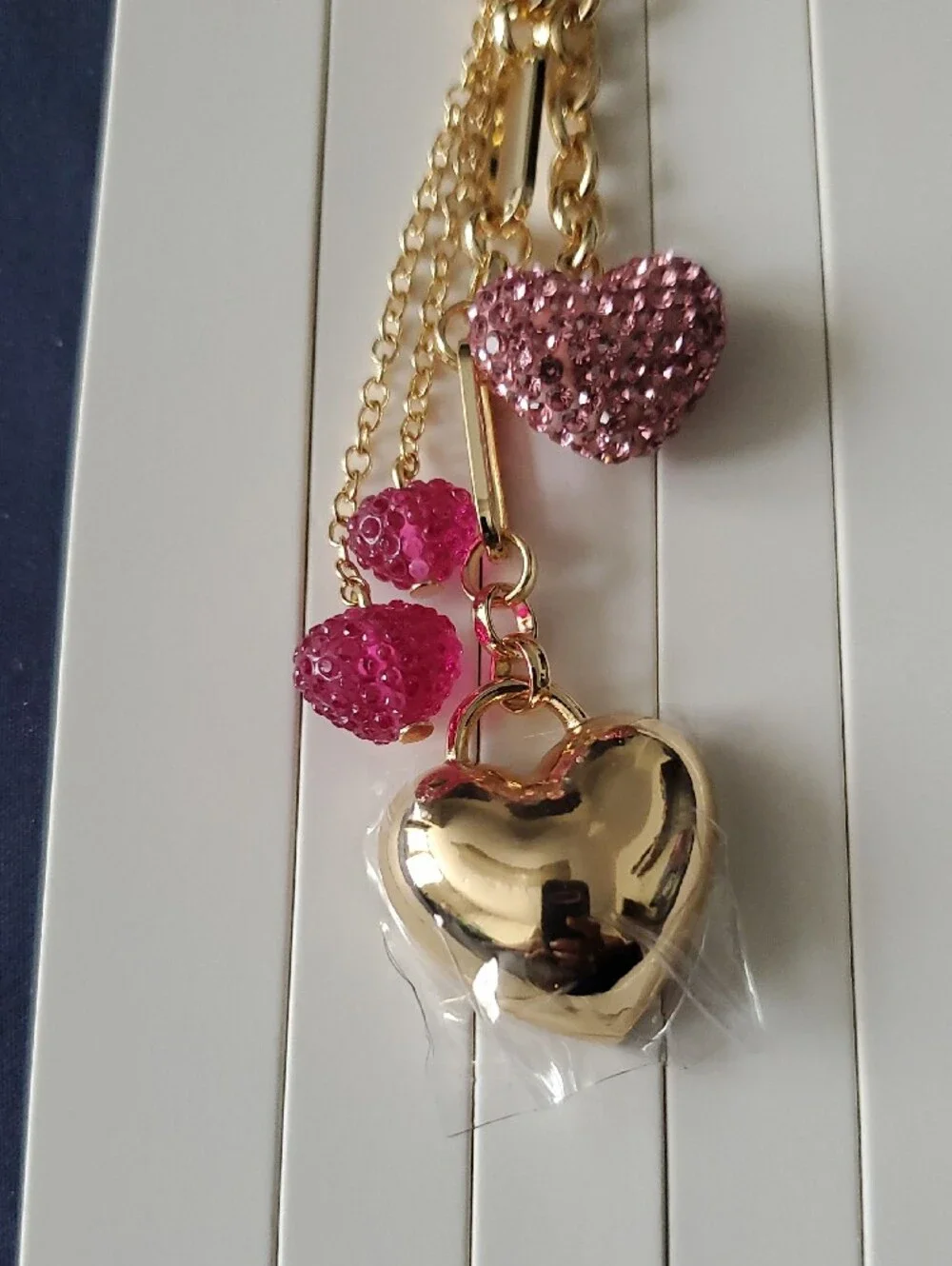 Lane Bryant Gold and Pink Heart Charm Keychain